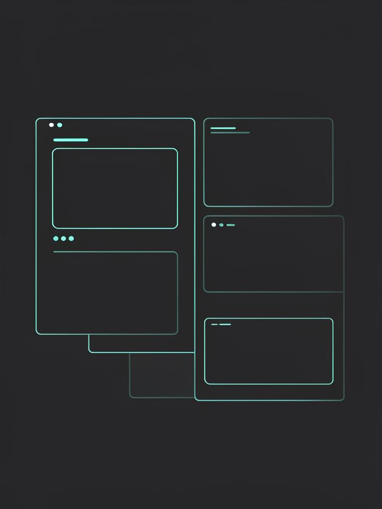 Painéis de interface de software em grafite com contornos mint